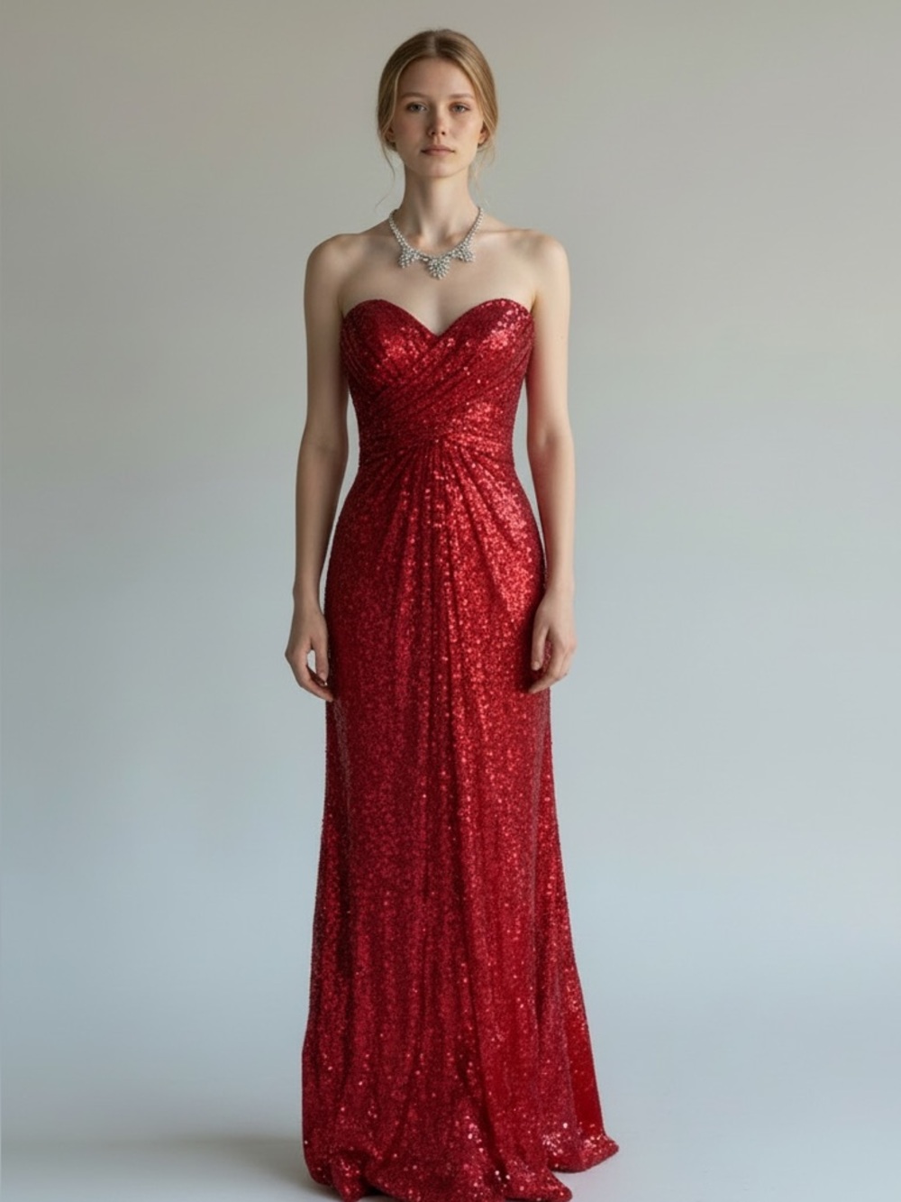 La Femme Red Sequin Strapless Formal Dress Prom Evening Gown Mermaid Size 4
